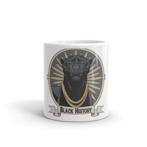 Black History Black Panther CU White glossy mug - Roots of Black