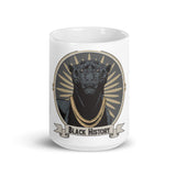 Black History Black Panther CU White glossy mug - Roots of Black